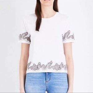 Sandro White Lace - Embellished Cotton - Jersey T-Shirt